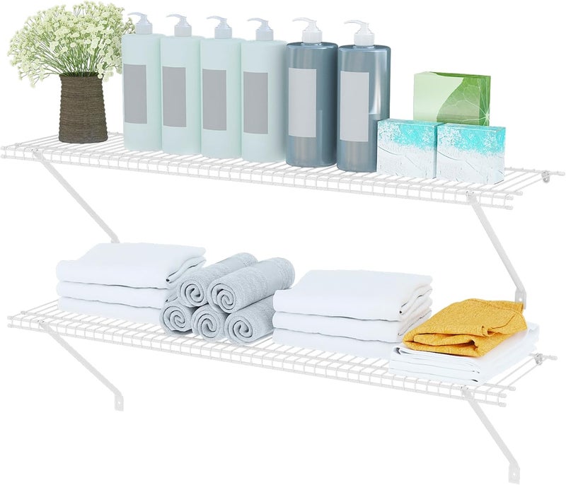 PROWORX Closet Shelves Wall Mounted, 2 Pack 4 ft x 12 in White Wire Shelving Kit, Metal Wall Shelf Organizer for Home, Pantry, Laundry Room Storage - Image 1